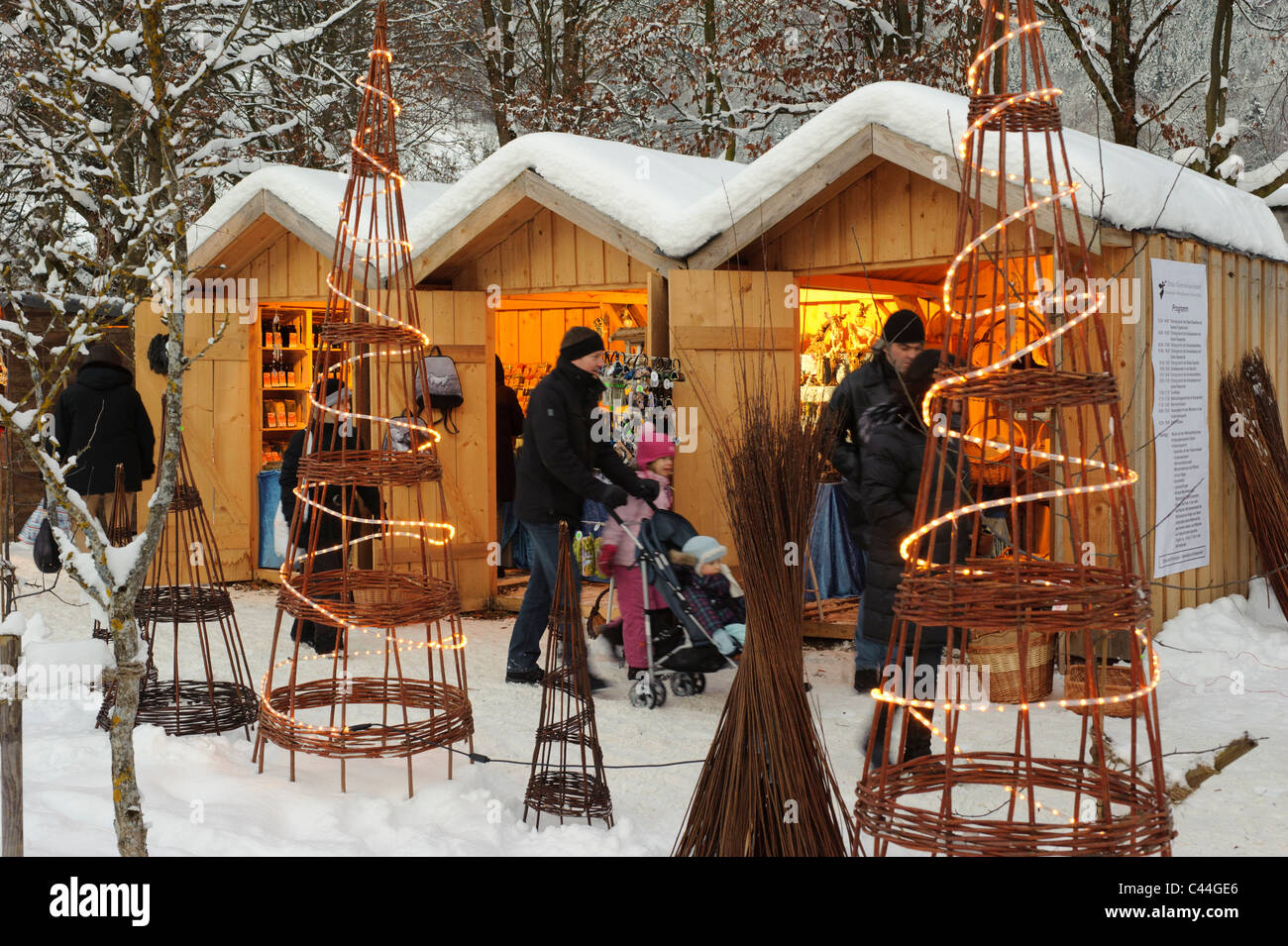 famous christmas market at evening at abbey Ettal in Germany, Bavaria Stock Photo