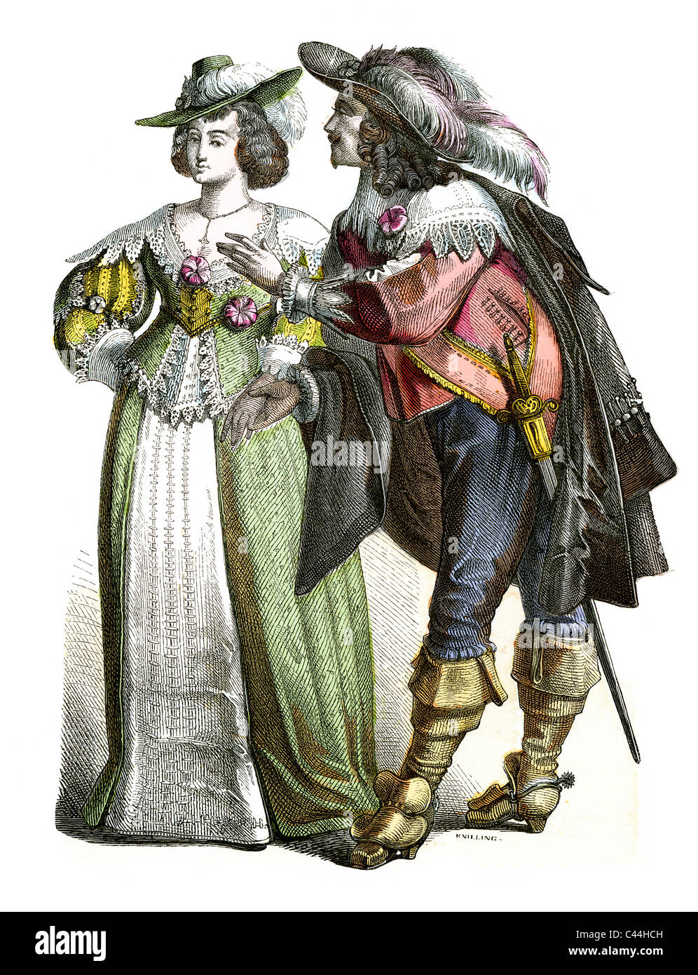 A nobleman and woman in the period costume of 17th Century France Stock Photo