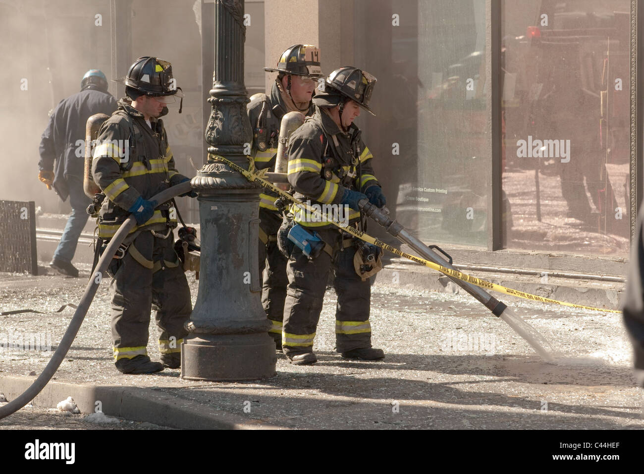 Emergency services attend the scene of an explosion in a building at 20'th street in New York City. Stock Photo