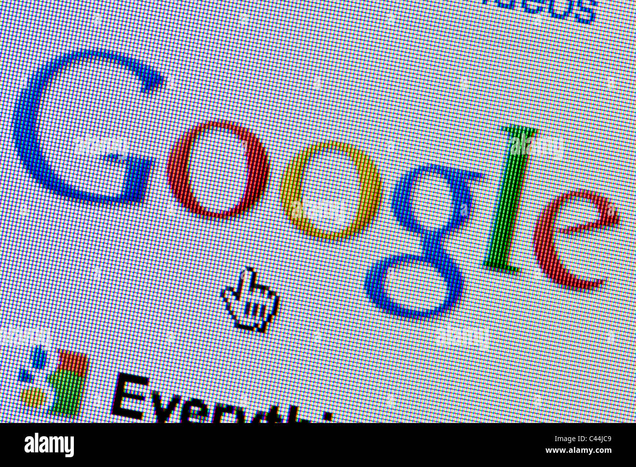 Close up of the Google logo as seen on its website. (Editorial use only: print, TV, e-book and editorial website). Stock Photo