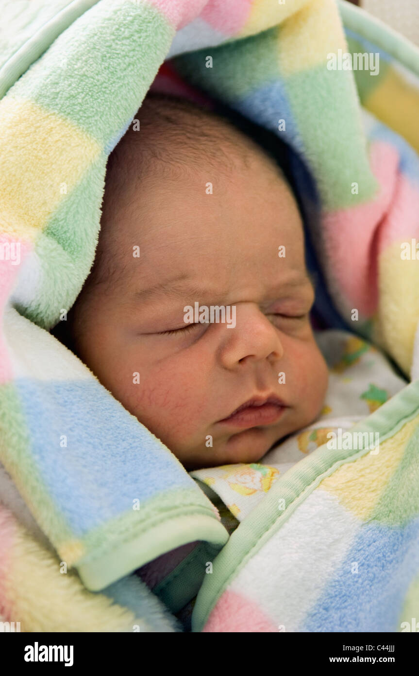 Sleeping One Week Old Baby Wrapped in Blanket Stock Photo Alamy