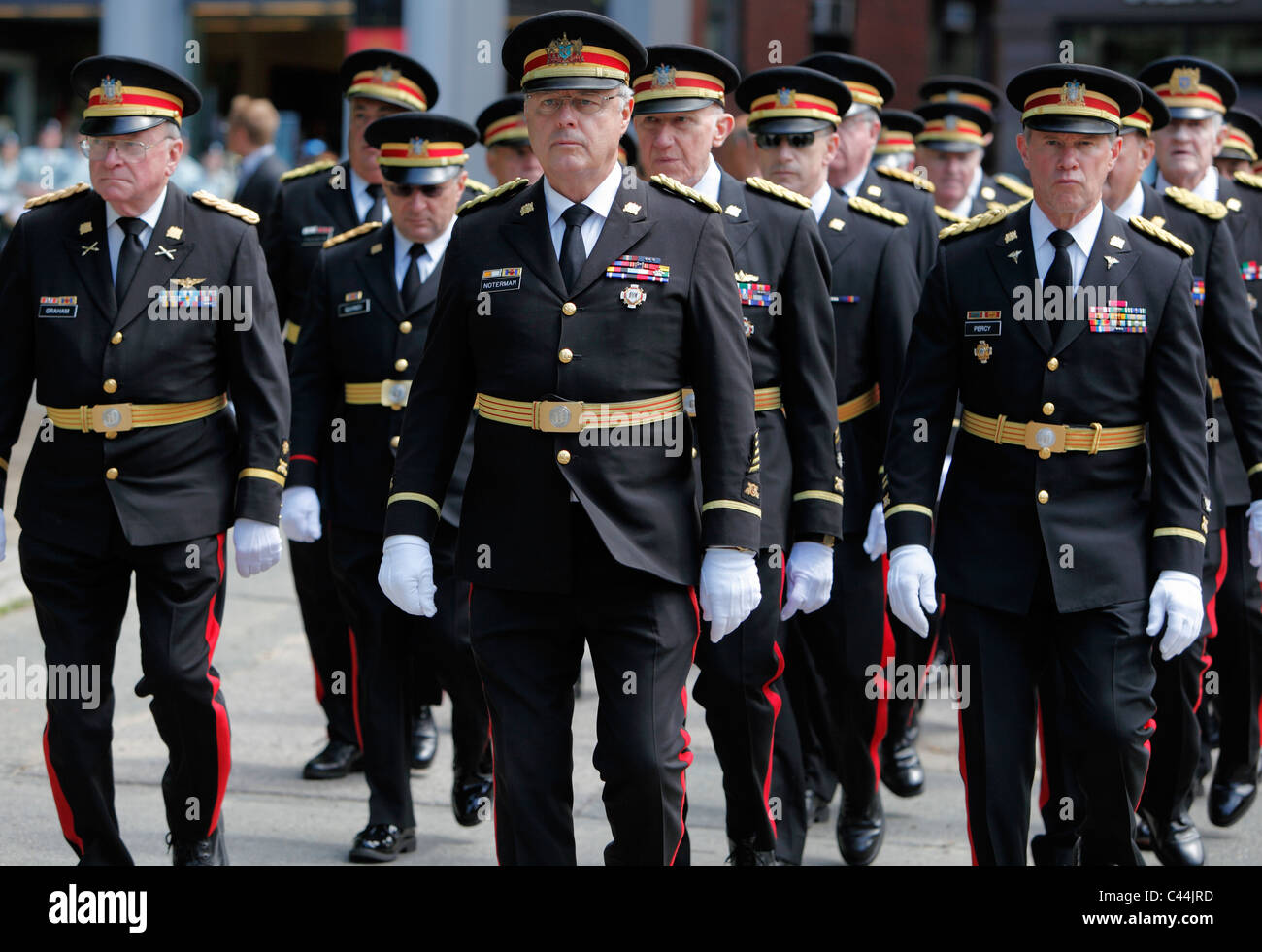 Ancient and Honorable Society marching in formation on Boston Common Stock Photo