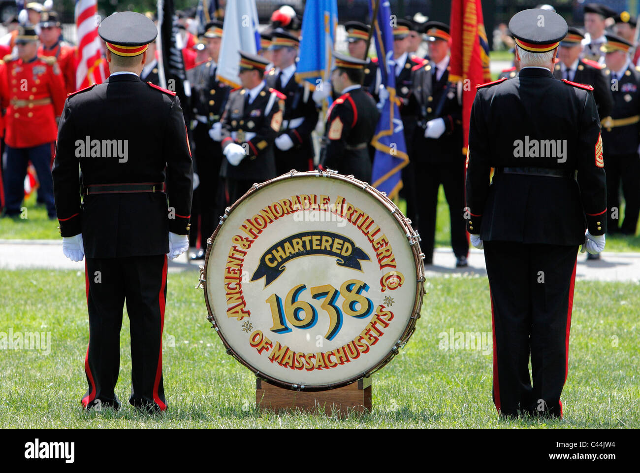 Ancient and Honorable Society in formation on Boston Common Stock Photo