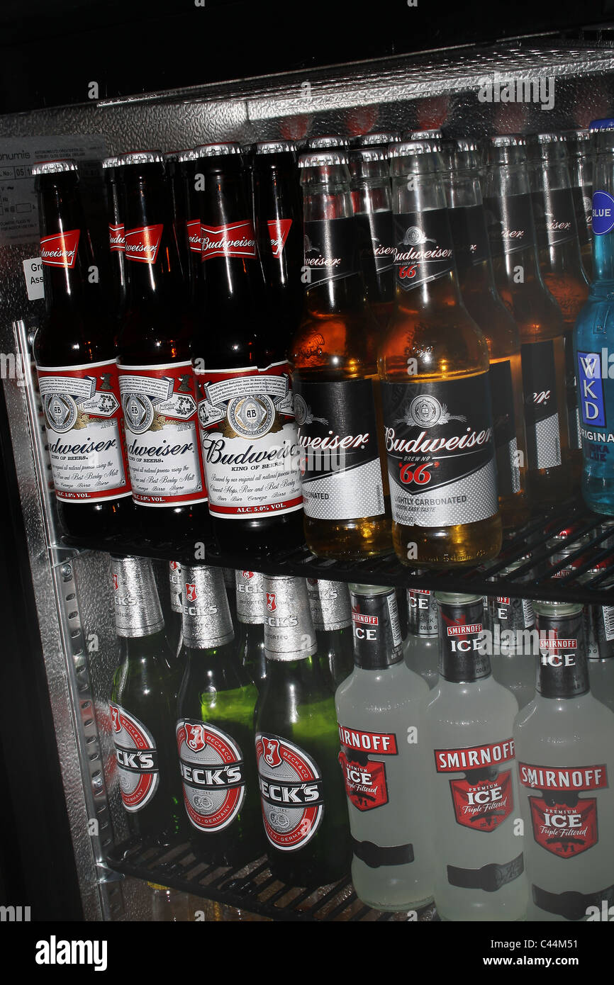 alcoholic drinks in fridge in pub. Worksop Notts, England Stock Photo
