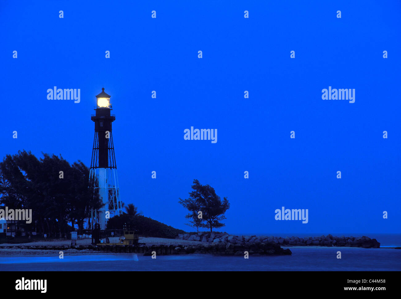 Hillsboro Inlet Lighthouse at Dusk in Broward County, Florida Stock ...