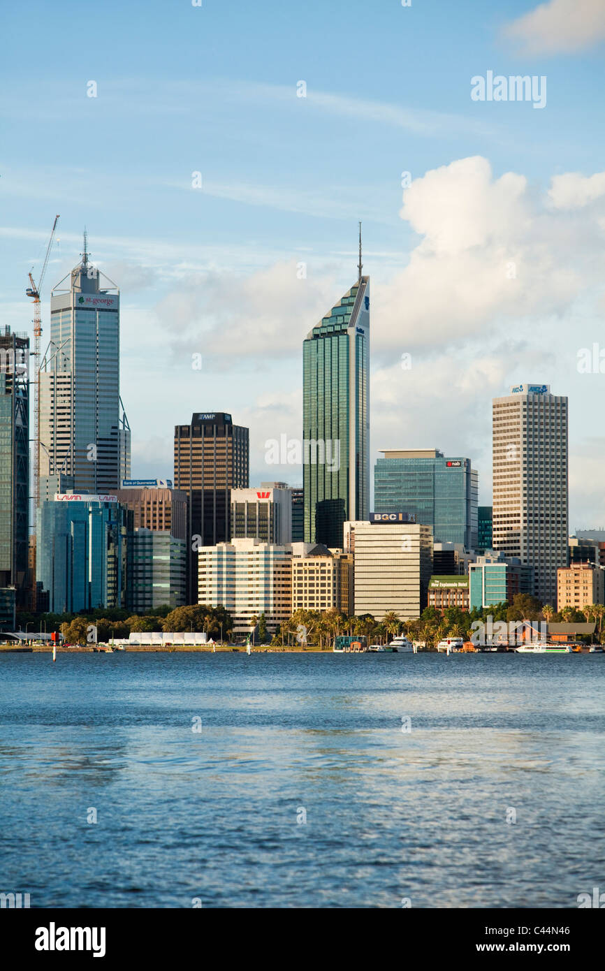 Perth State Swan River and city skyline viewed from South Perth. Perth, Western ...
