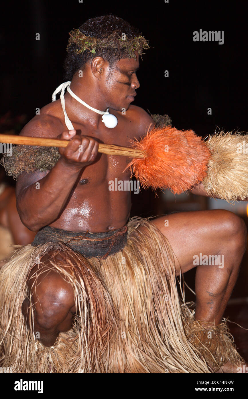 Dancing Performance of Natives during Kava Ceremony, Beqa Lagoon, Viti Levu, Fiji Stock Photo