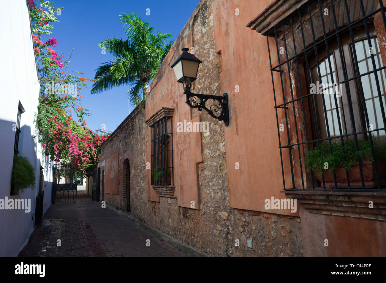 Street Scene at Colonial District, Santo Domingo, Dominican Republic Stock Photo