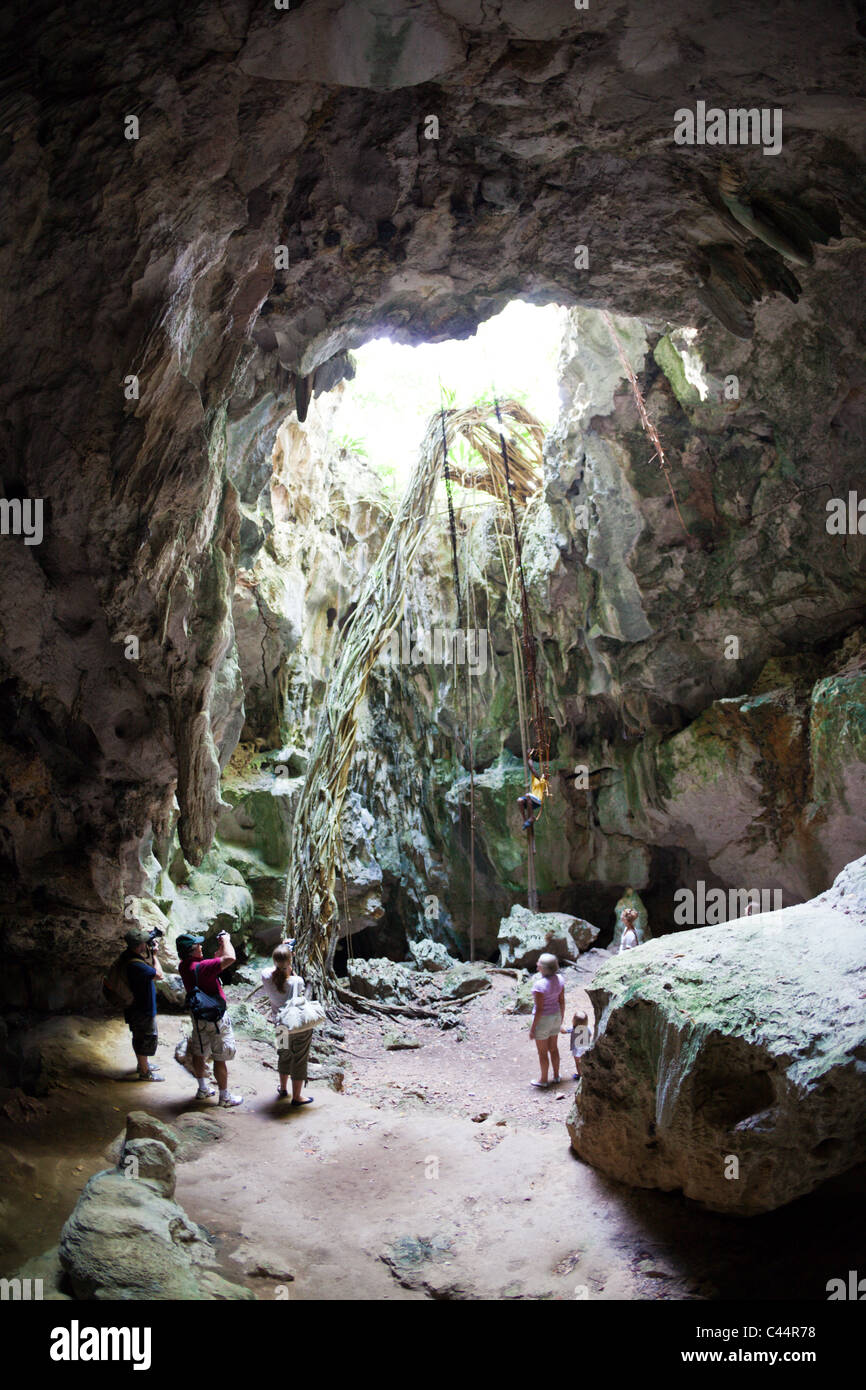 Tourists inside San Gabriel Limestone Cave, Los Haitises National Park, Dominican Republic Stock Photo