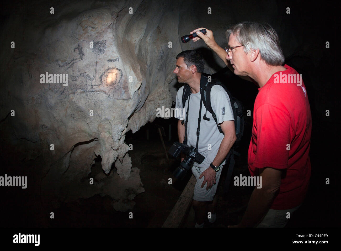 PreColumbian Rock paintings inside La Linea Limestone Cave, Los