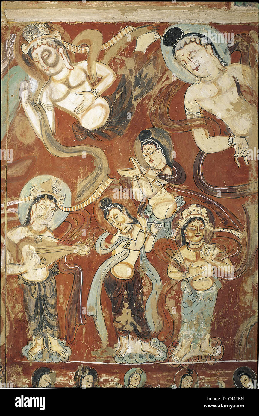 Asia, Buddhist, Cave, Cave paintings, China, Drawings, Dunhuang, Gansu