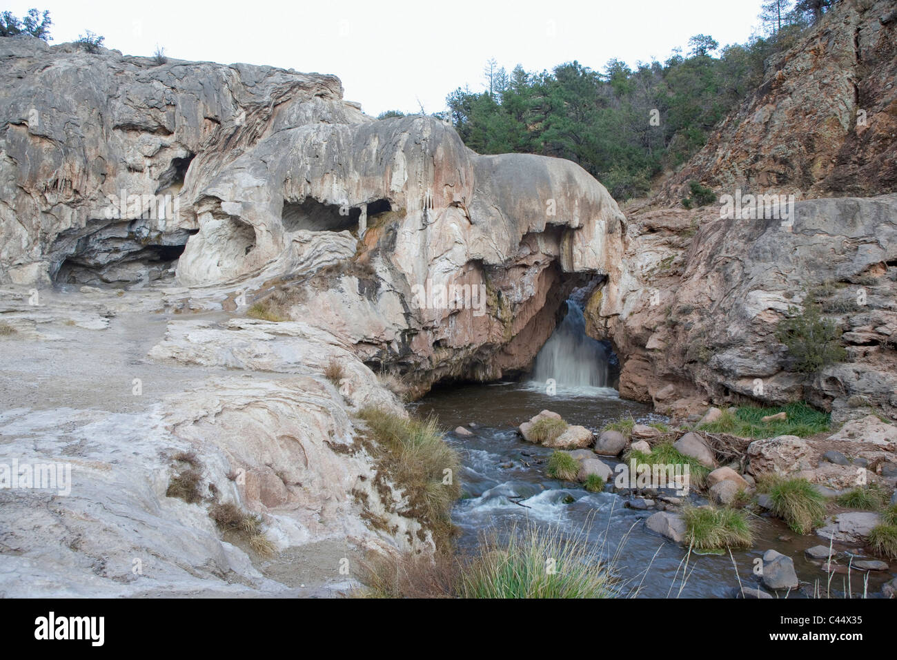 USA, New Mexico, Santa Fe, Soda Dam, Natural dam blocking Jemez River Stock Photo
