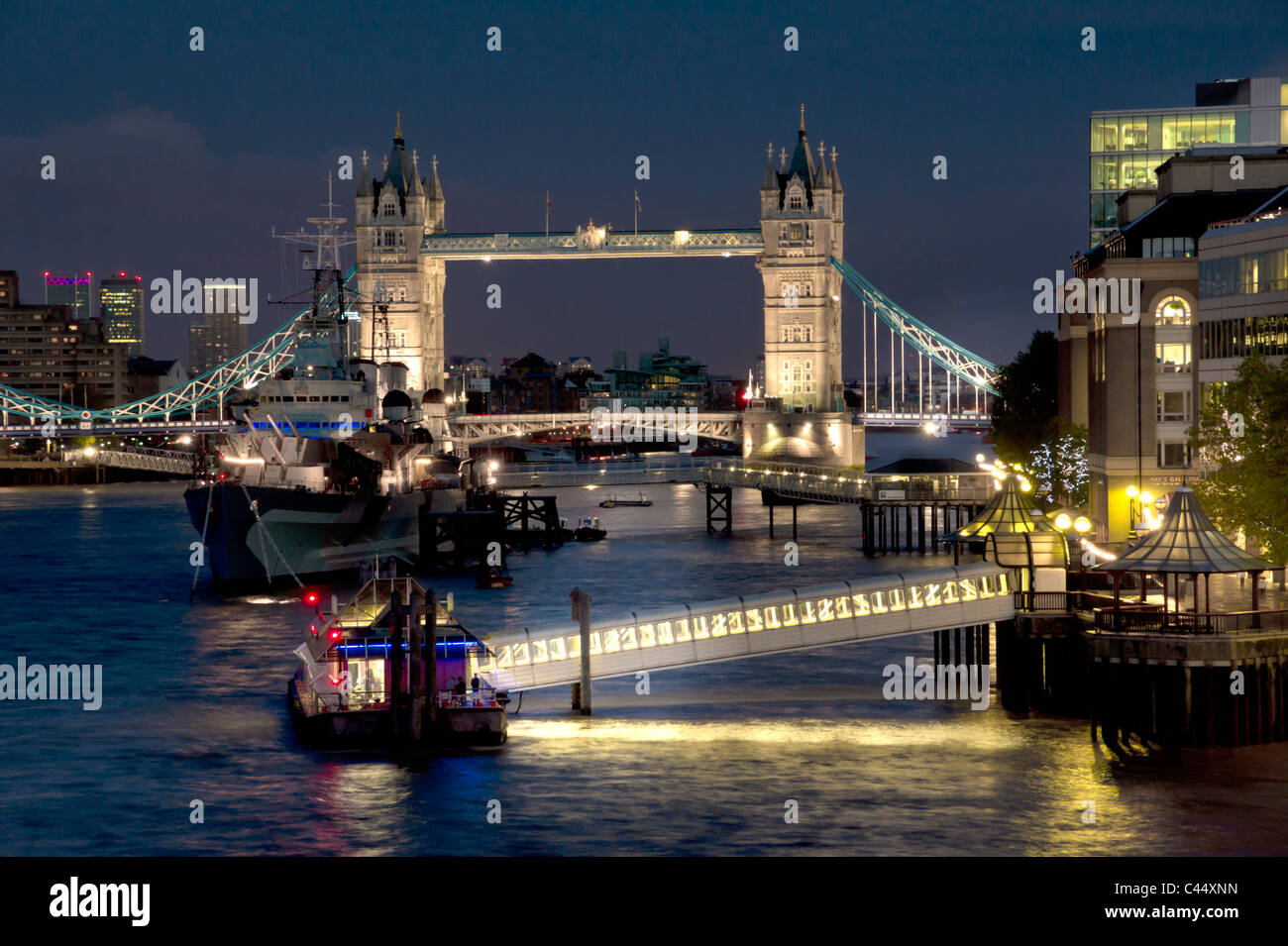 London, Tower Bridge, UK, bascule, city, dusk, England, Europe, evening, historic, landmark, night Stock Photo