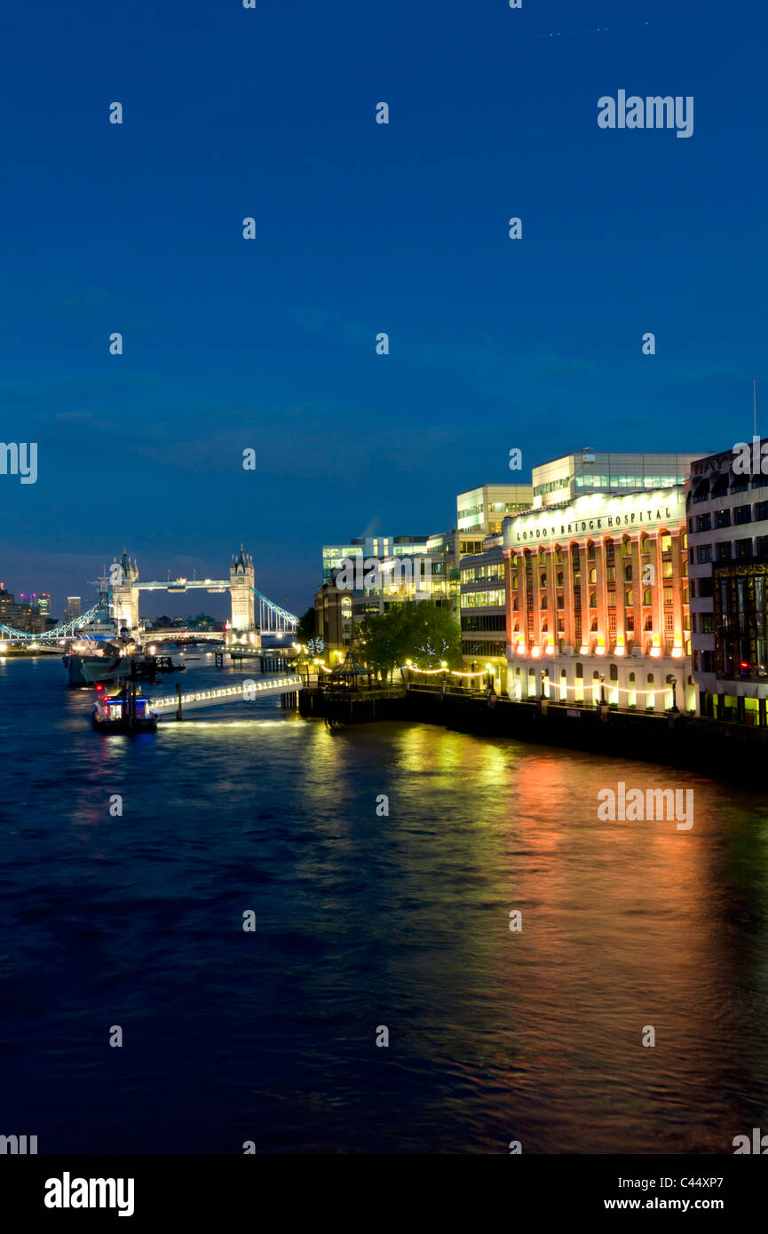London, Tower Bridge, UK, bascule, city, dusk, England, Europe, evening, historic, landmark, night Stock Photo