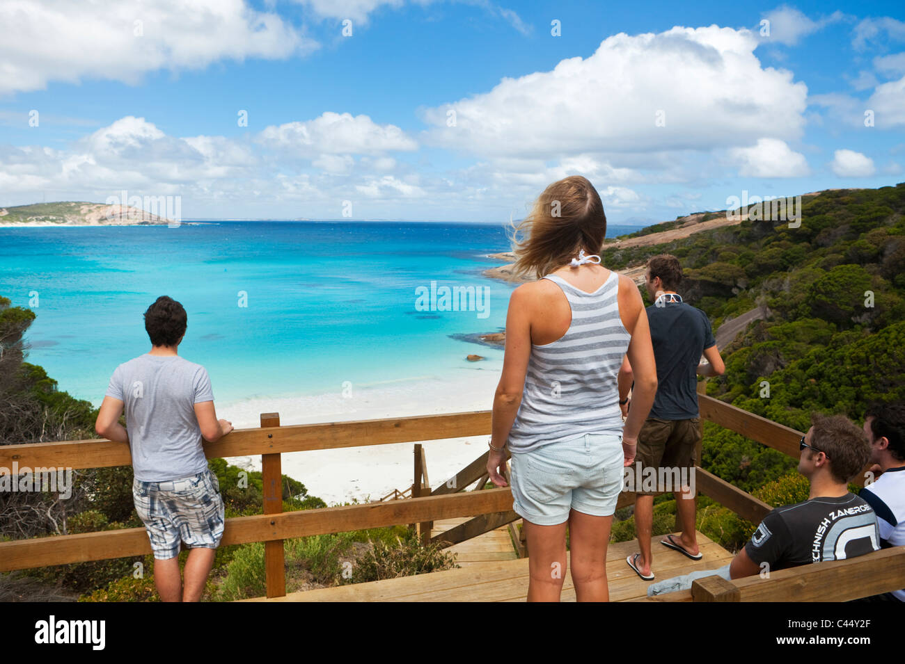 Tourists Look Out Over Blue Haven Beach Esperance Western - 
