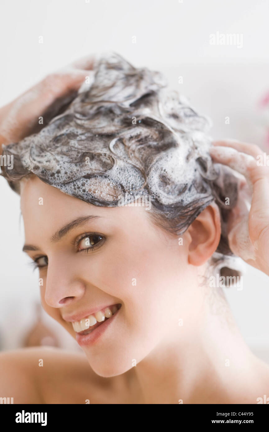 woman washing hair Stock Photo