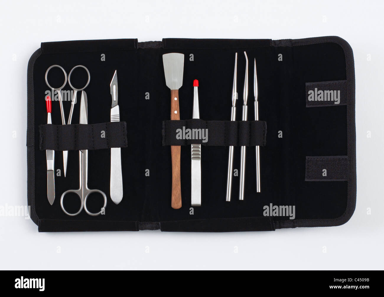 Various surgical instruments in black case Stock Photo Alamy
