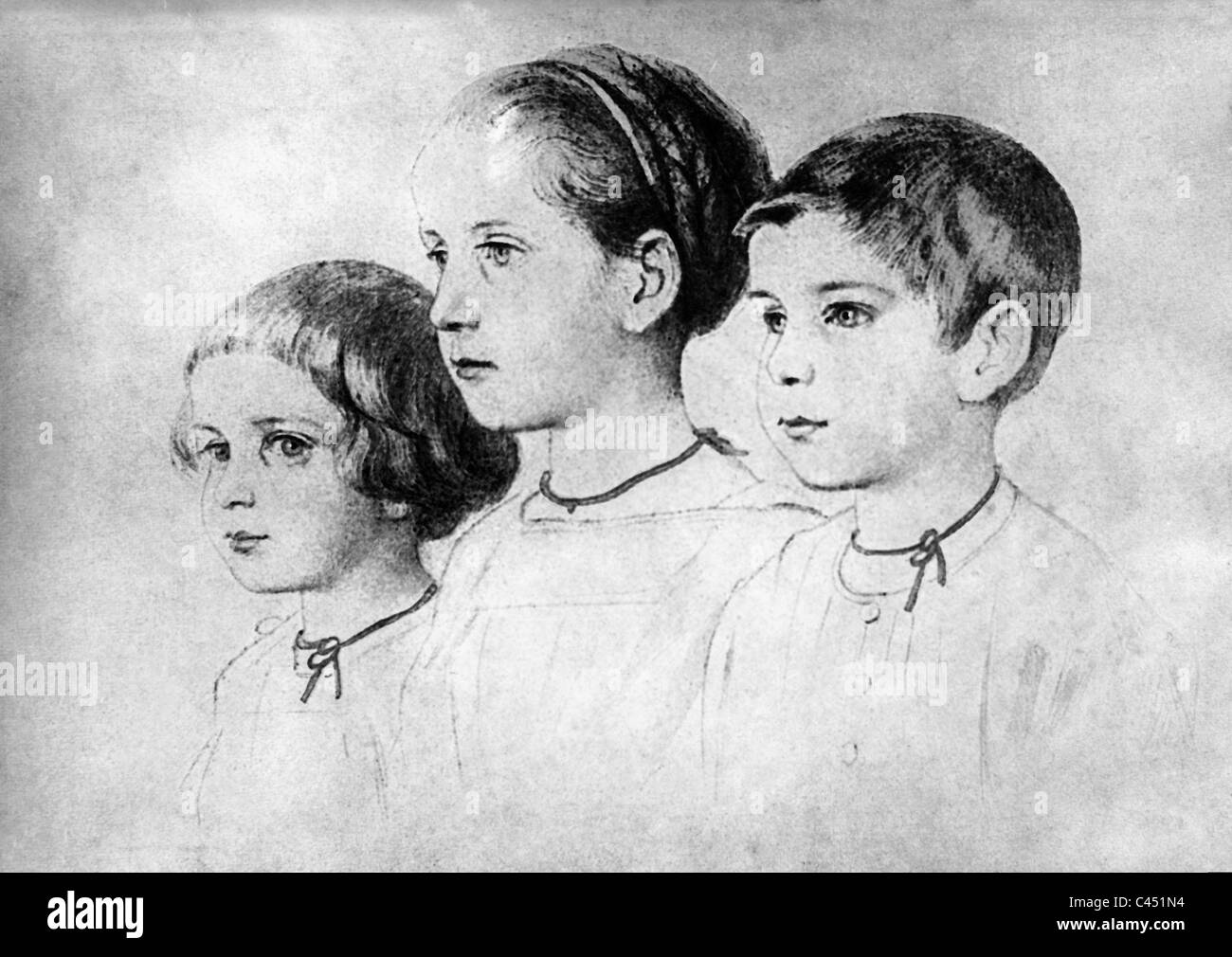 Wilhelm, Marie and Herbert von Bismarck, 1856 Stock Photo