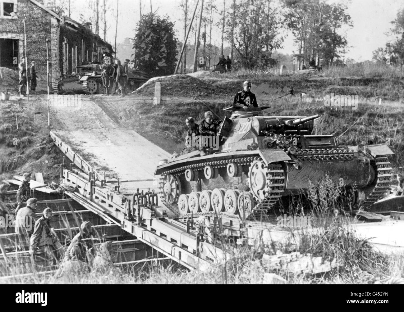 German Panzer III crosses the Aisne, 1940 Stock Photo