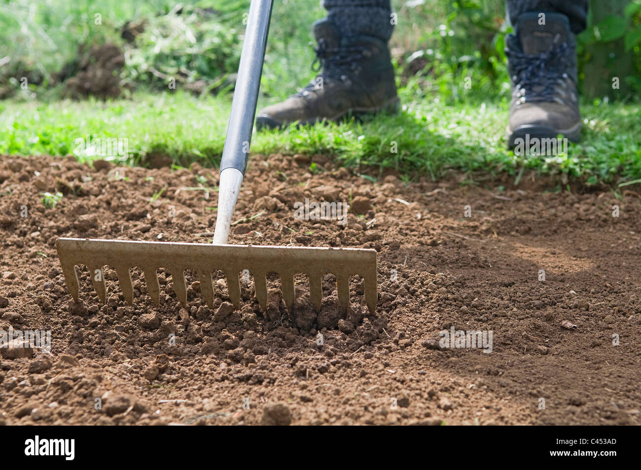 Man dragging rake through soil hires stock photography and images Alamy