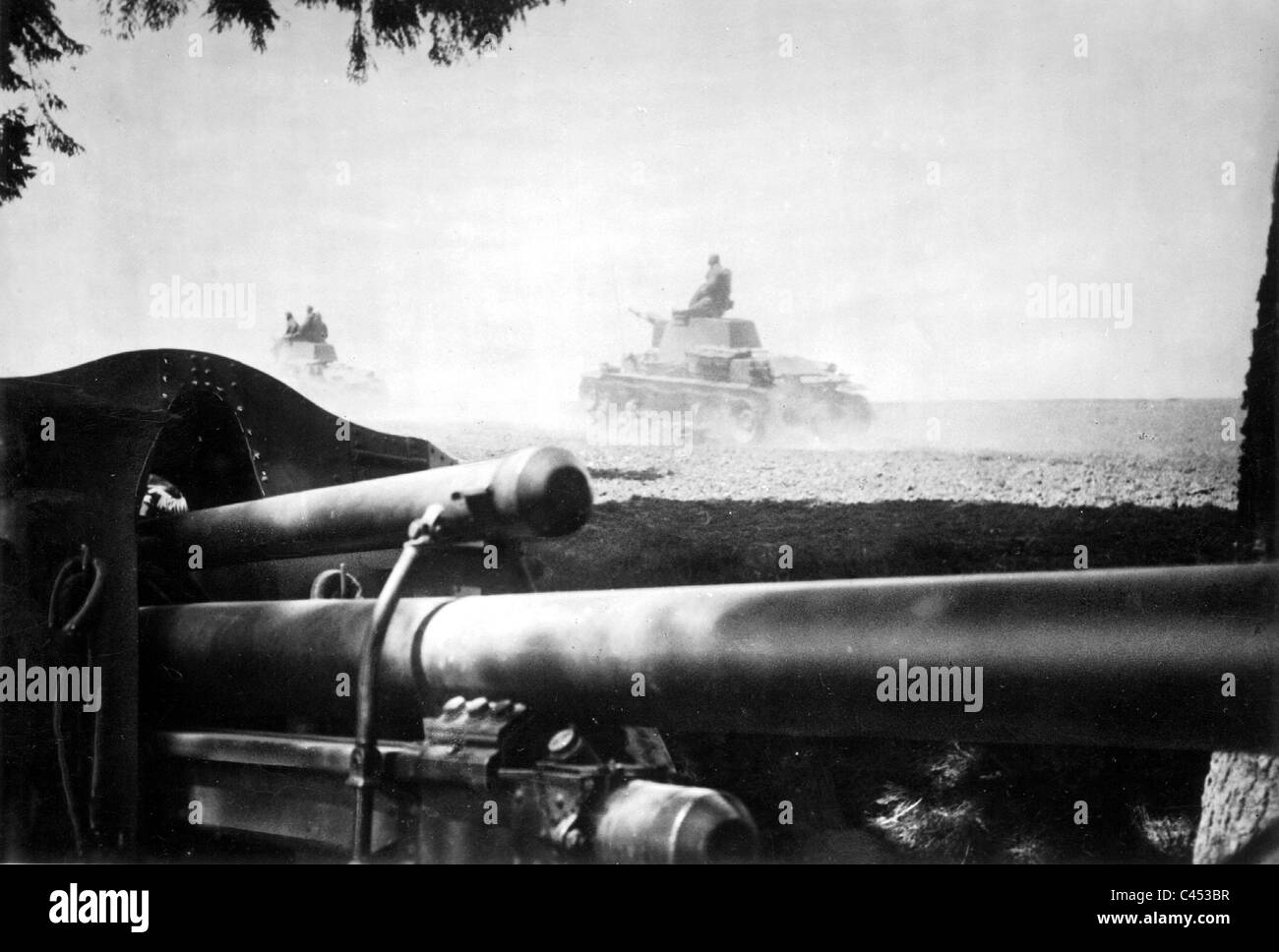 German Panzer 35 (t) and artillery in France, 1940 Stock Photo