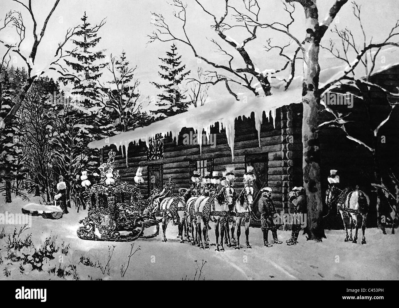 Royal sleigh of King Ludwig II near the pleasure palace Linderhof Stock Photo