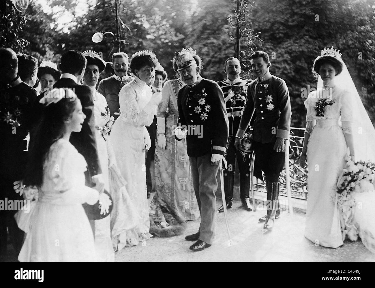 Emperor Franz Joseph I of Austria at the wedding of his successor, Charles I, 1911 Stock Photo