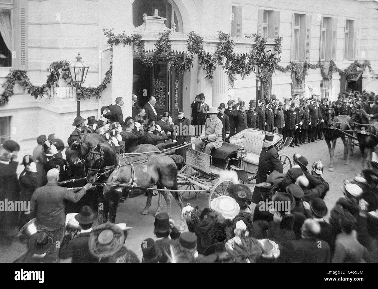 Meeting of Emperor Franz Joseph I with the Swedish King Oscar II in Abbazia Stock Photo