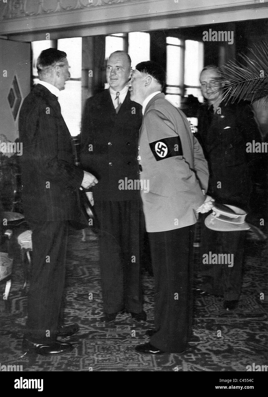 Adolf Hitler and Neville Chamberlain at Bad Godesberg, 1938. Stock Photo
