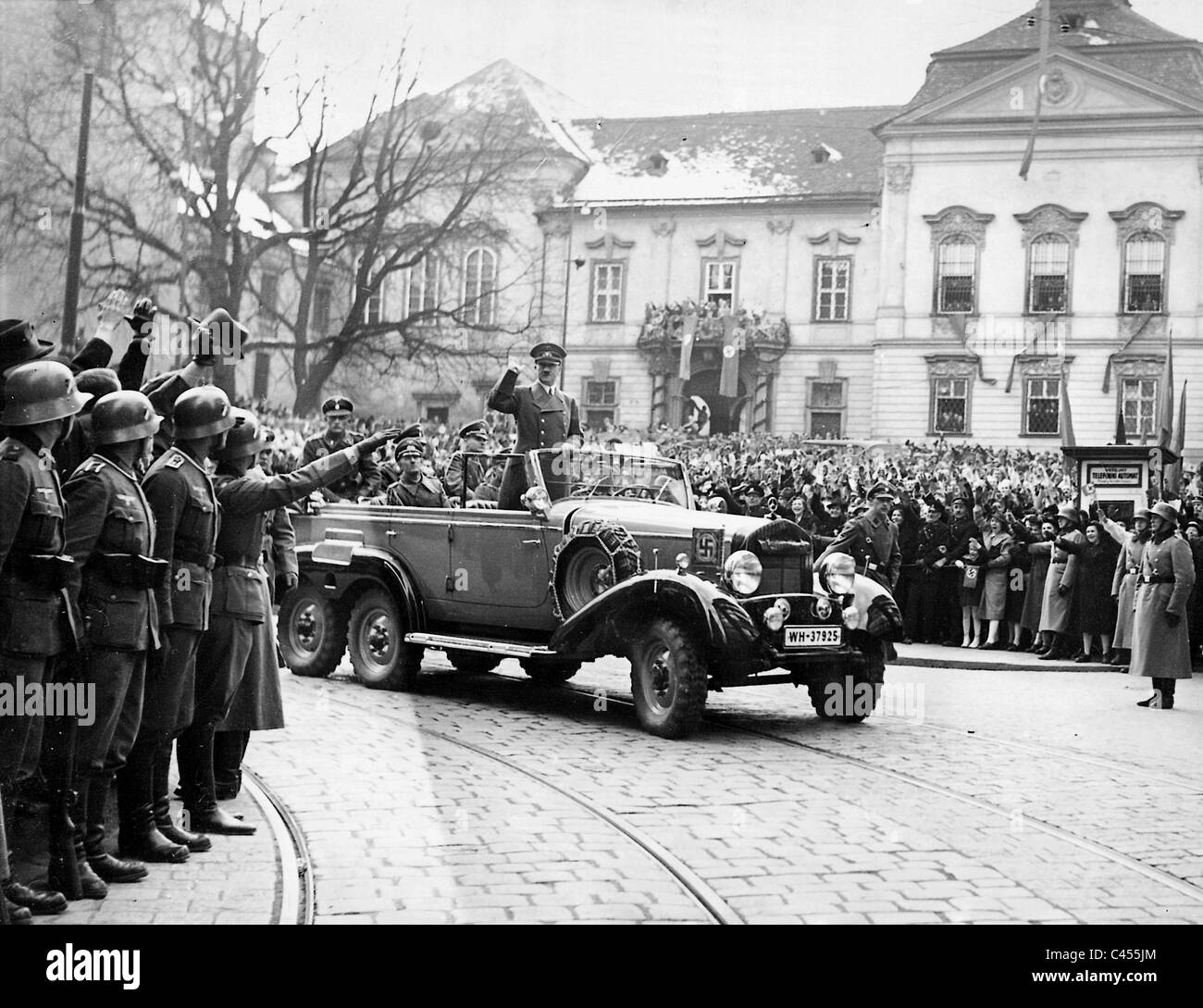 Adolf Hitler in the car at the arrival in Brno, 1939 Stock Photo