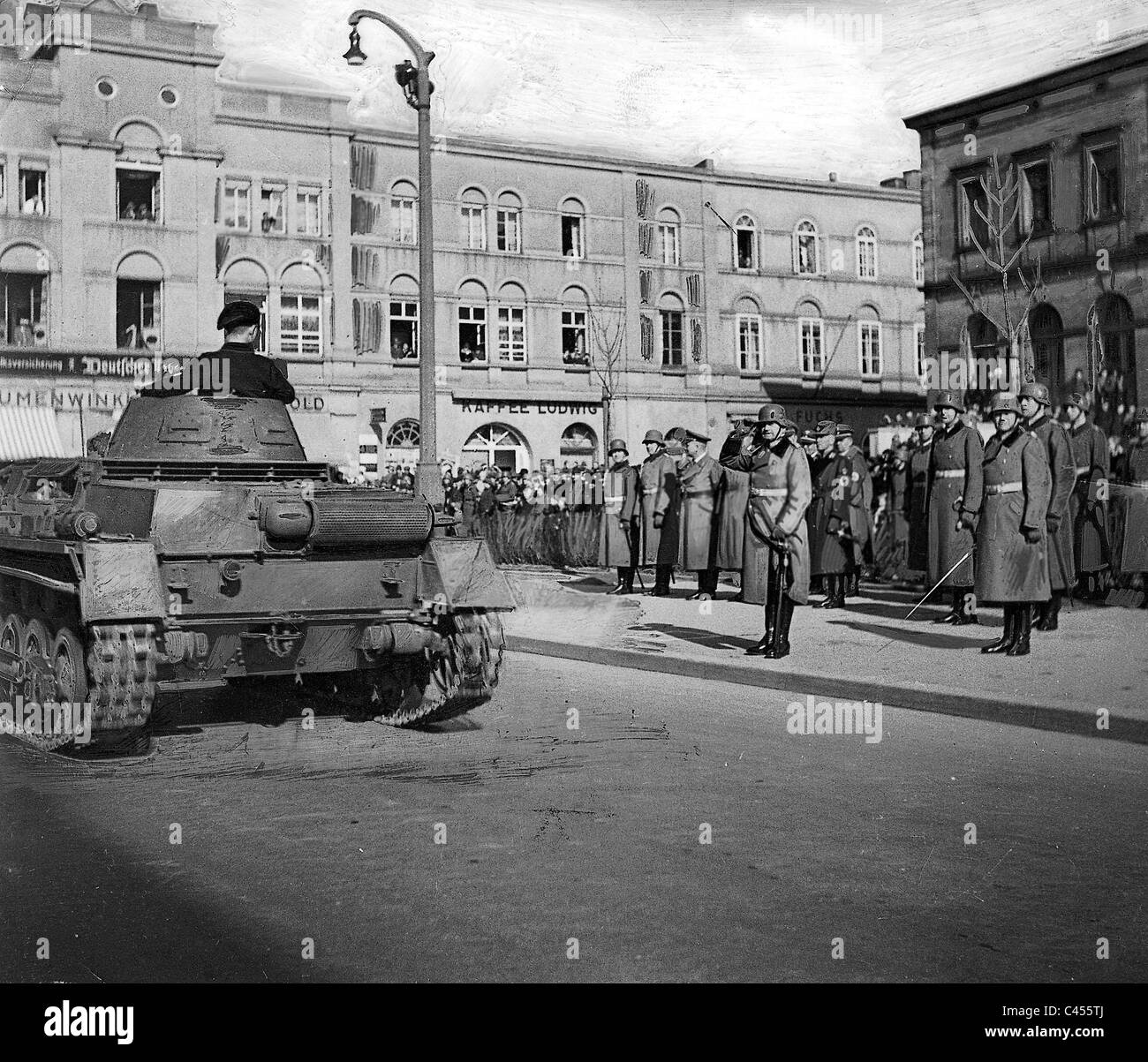 Panzer Parade in front of General Lutz and Guderian Stock Photo