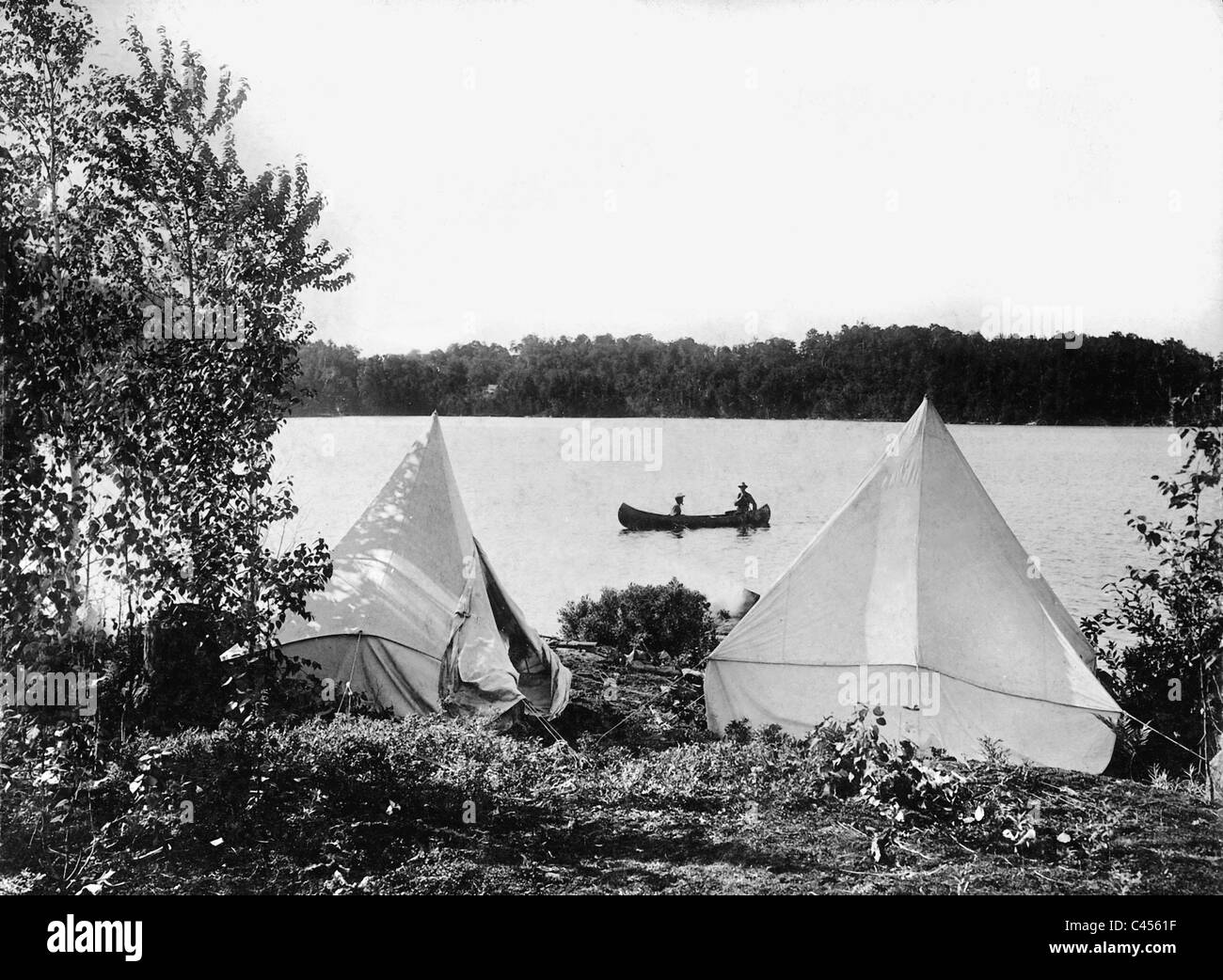 Tent on lake Black and White Stock Photos & Images - Alamy