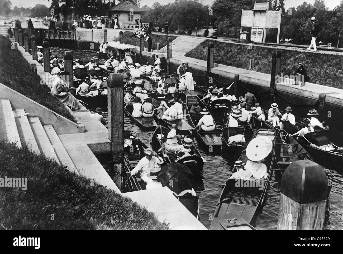 Boaters in Berlin, 1909 Stock Photo