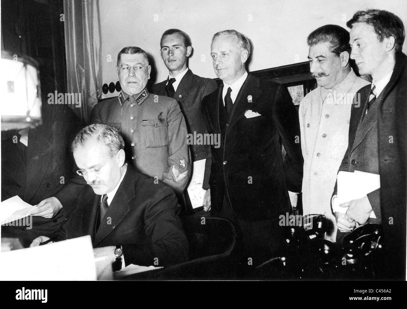 Molotov signs the Hitler-Stalin pact Stock Photo