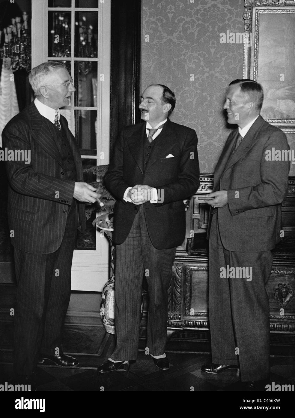 Hjalmar Schacht, Paul Bastid and Lutz Graf Schwerin von Krosigk, 1936 Stock Photo