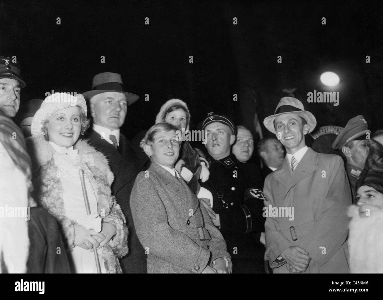 Hjalmar Schacht and Joseph Goebbels at the opening of Berlin's Christmas markets, 1934 Stock Photo