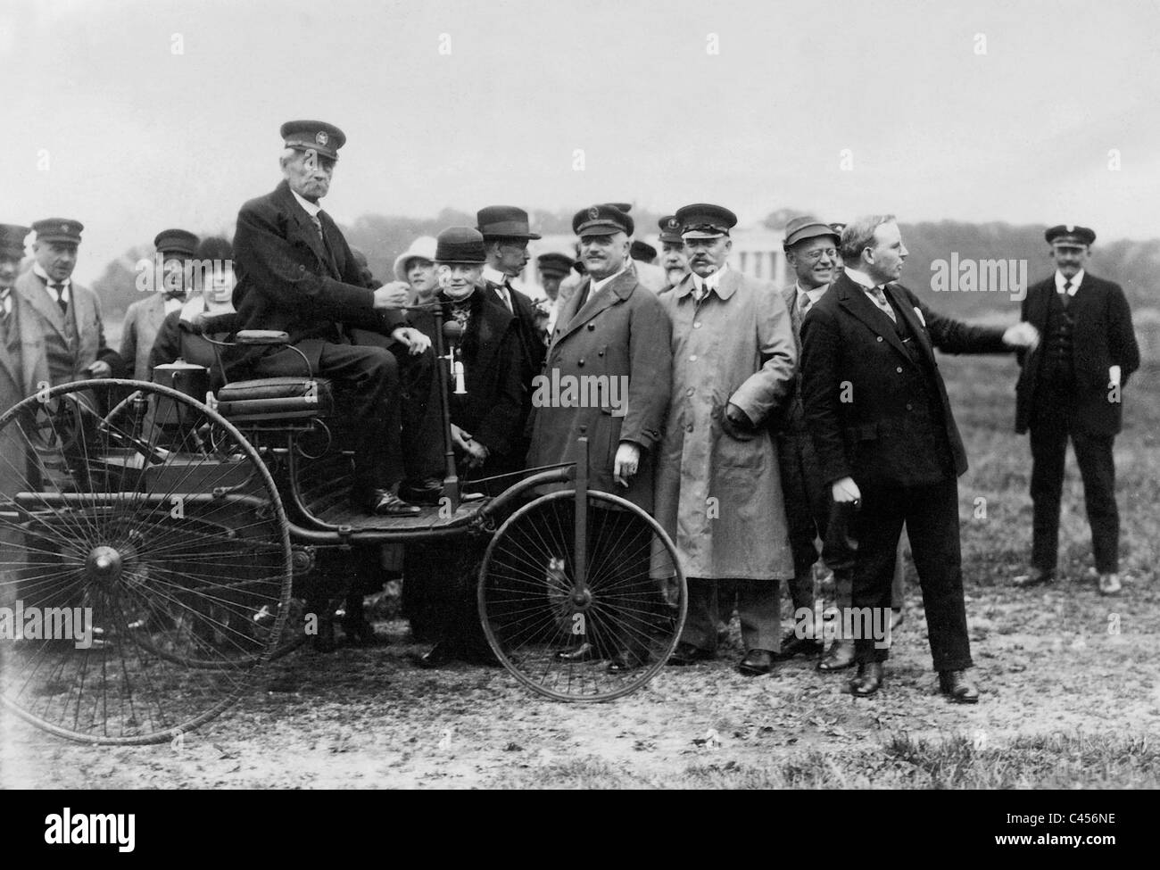 Carl Friedrich Benz in the Benz motor car from 1885, 1925 Stock Photo