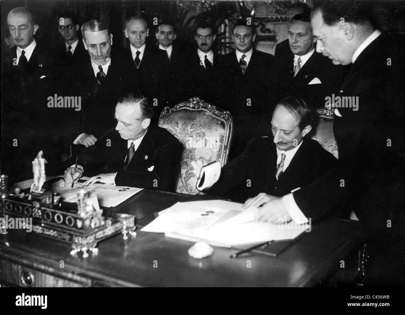 Ribbentrop and Bonnet sign the Franco-German Non-Aggression Pact Stock Photo