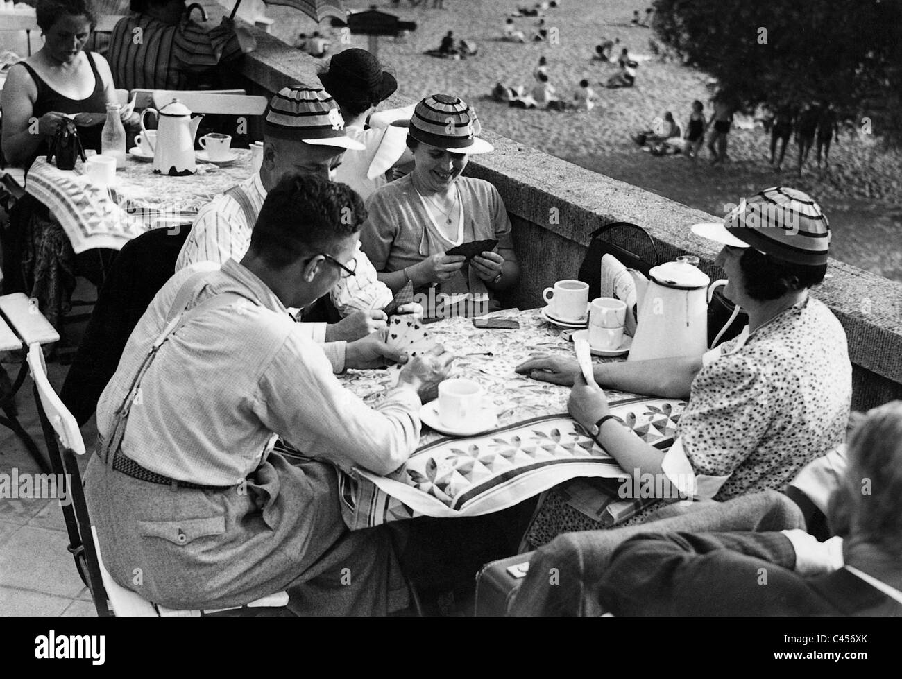 Card game in the Mueggelsee beach , 1937 Stock Photo