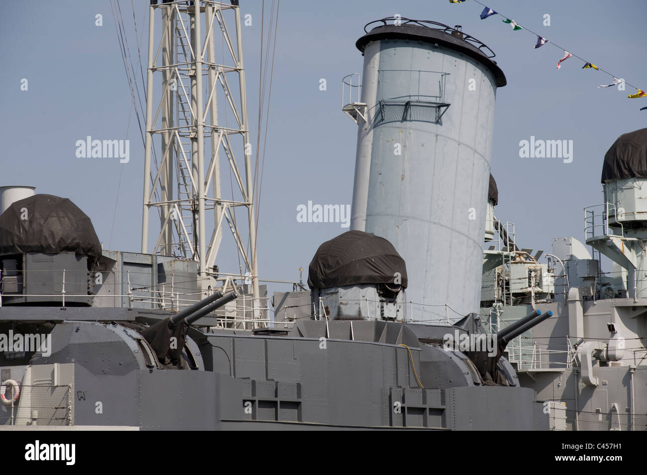 guns on HMS Belfast Stock Photo