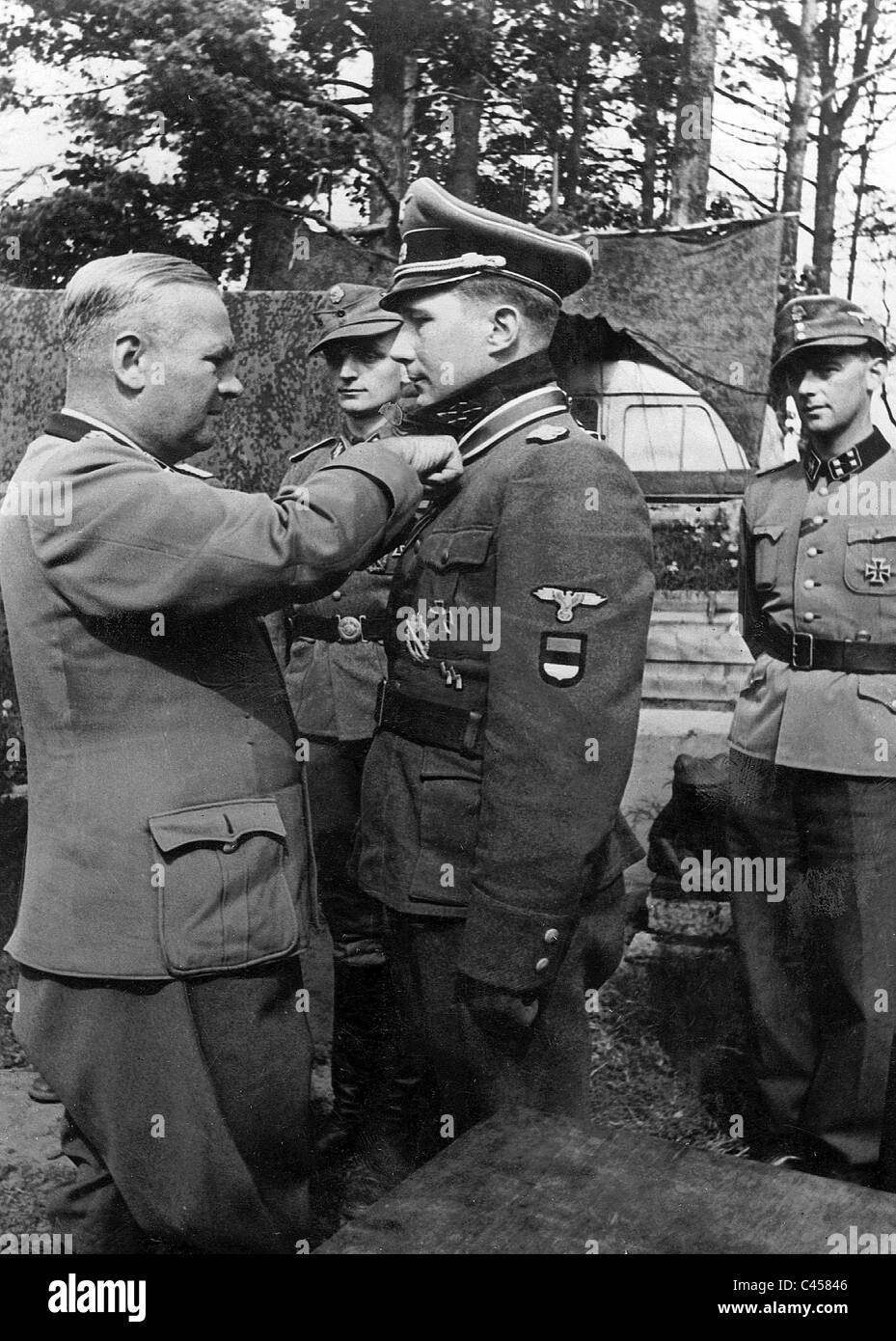 Felix Steiner awards a soldier with the Knight's Cross, 1944 Stock ...