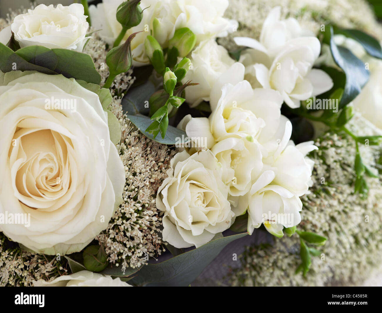 Bunch of flowers including white roses, close-up Stock Photo