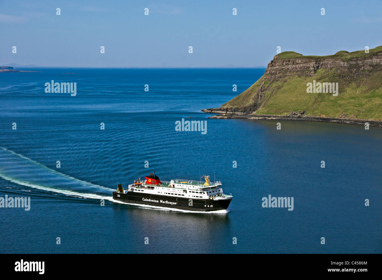 Caledonian MacBrayne car ferry Hebrides is approaching the pier in Uig on the Isle of Skye Scotland Stock Photo