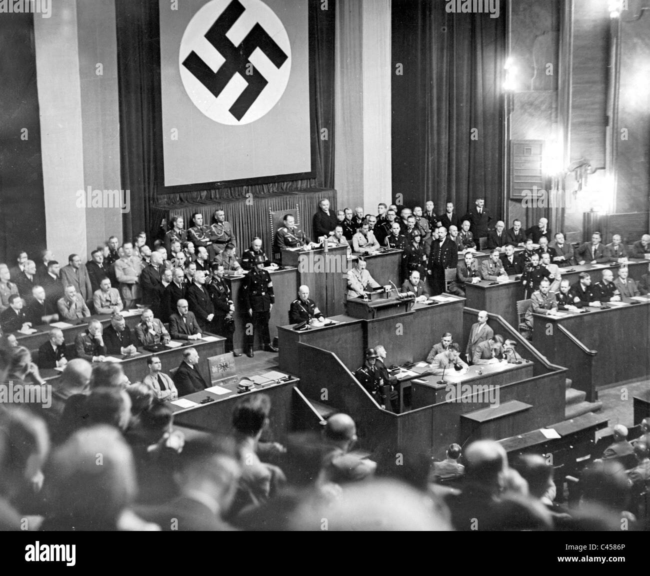 Adolf Hitler gives a speech before the Reichstag, 1934 Stock Photo