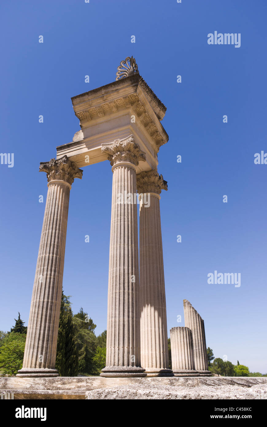 Restored columns of twin Corinthian temple in first Roman Forum of ...