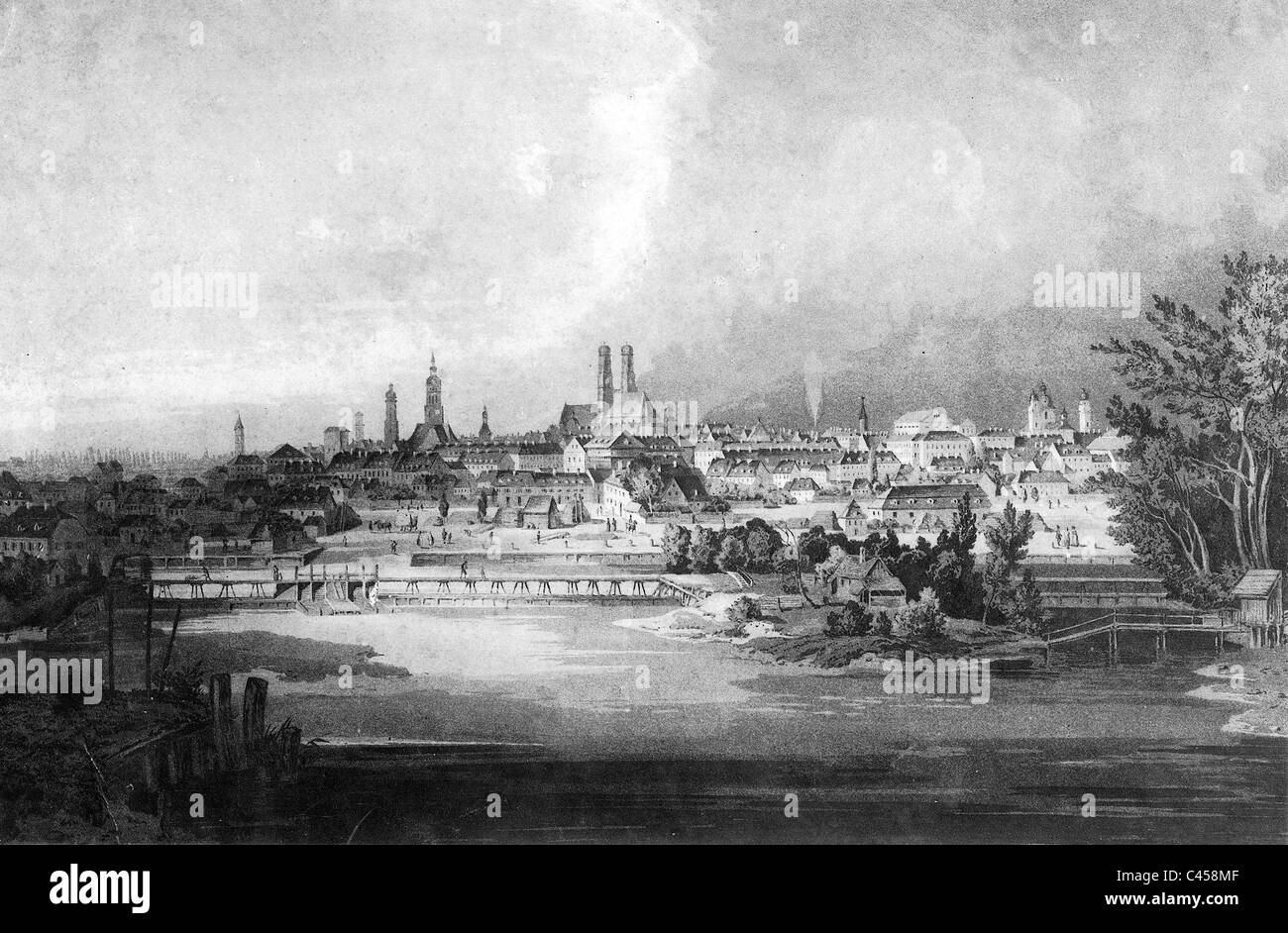 City view of Munich, 1850 Stock Photo