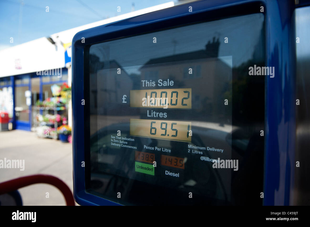 For the first time my fuel tank refuel was 2p over £100.....Steeple Bumpstead, essex,England. 1 June 2011 Stock Photo