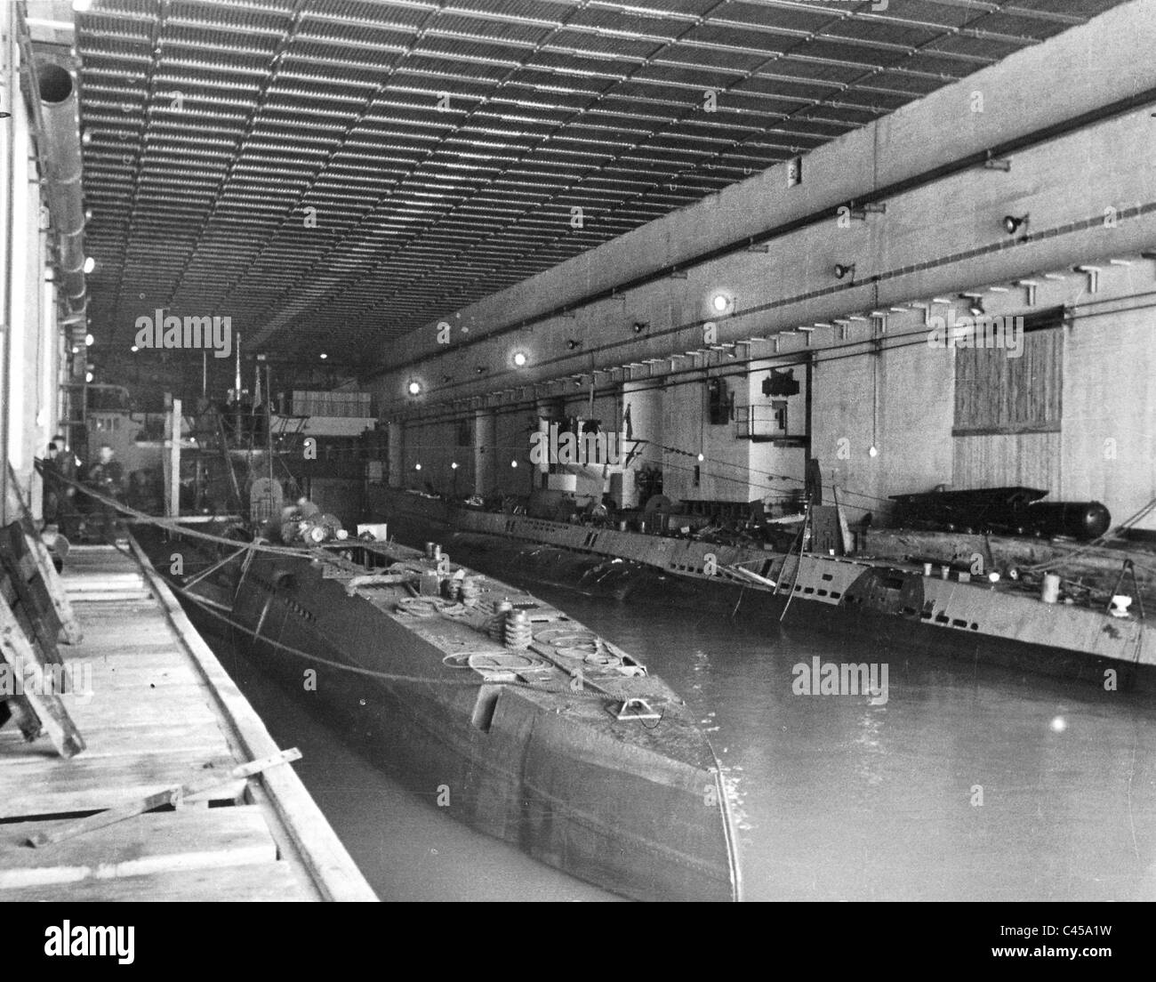 German U-boats in a U-boat bunker in France, 1943 Stock Photo