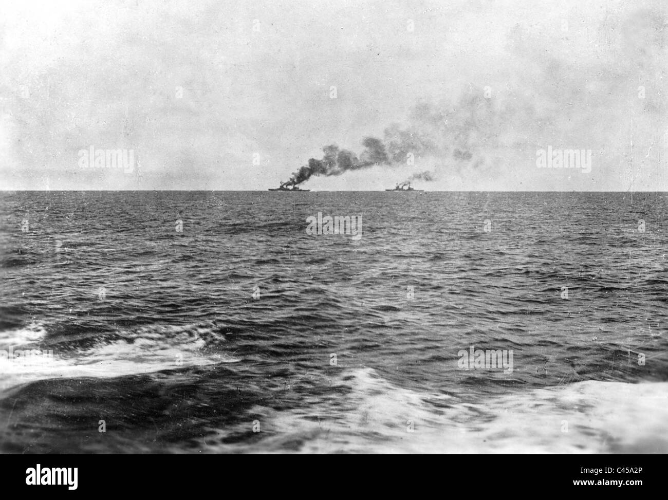 British cruisers 'Invincible' and 'Inflexible' at the beginning of the naval battle near the Falklands, 1914 Stock Photo