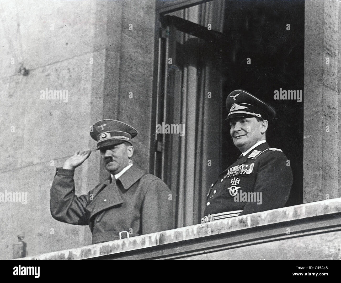 Hitler and Goering on the balcony of the Reich Chancellery, 1938 Stock Photo
